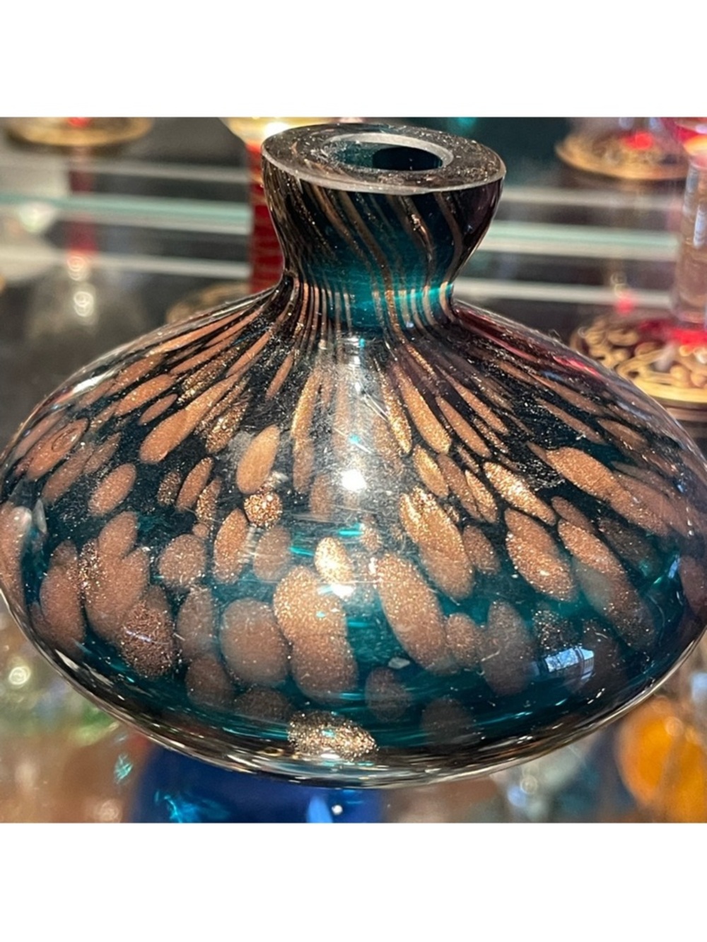 Loetz Art Nouveau Teal With Gold Glitter Vase